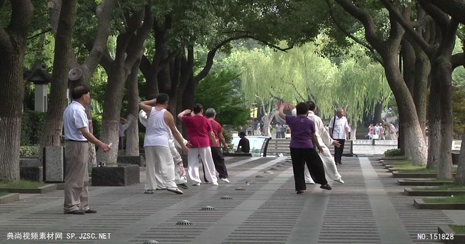 晨练打太极的人们 精选城市高清实拍